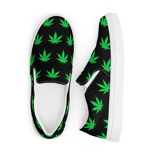 Realistic Marijuana POTS Leaf Cannabis Men’s slip-on canvas shoes!