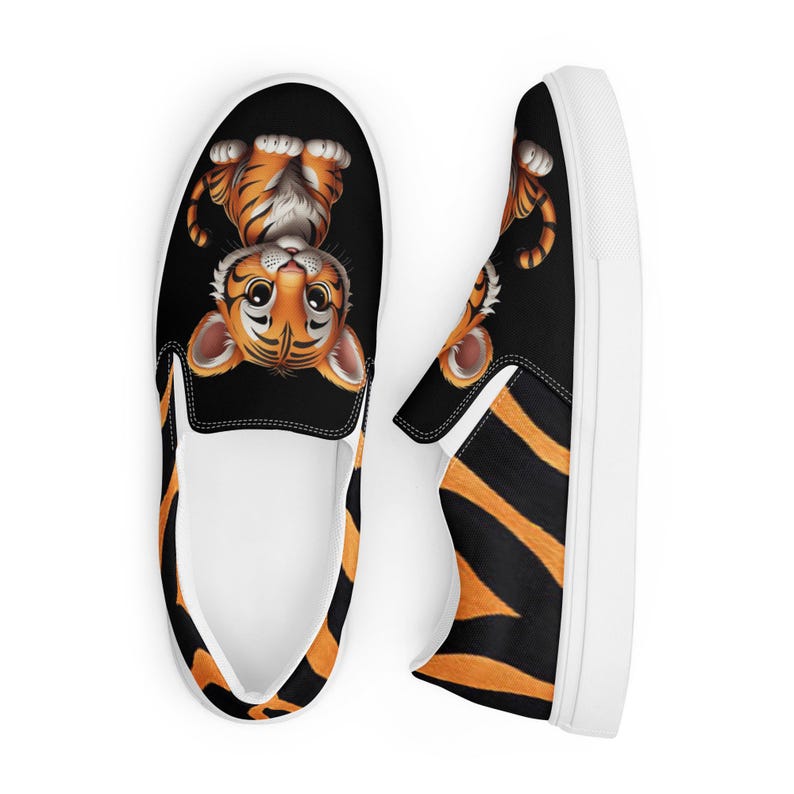 Baby Tiger Print Animal Safari Wild Life Cute Cartoon Women’s slip-on canvas shoes