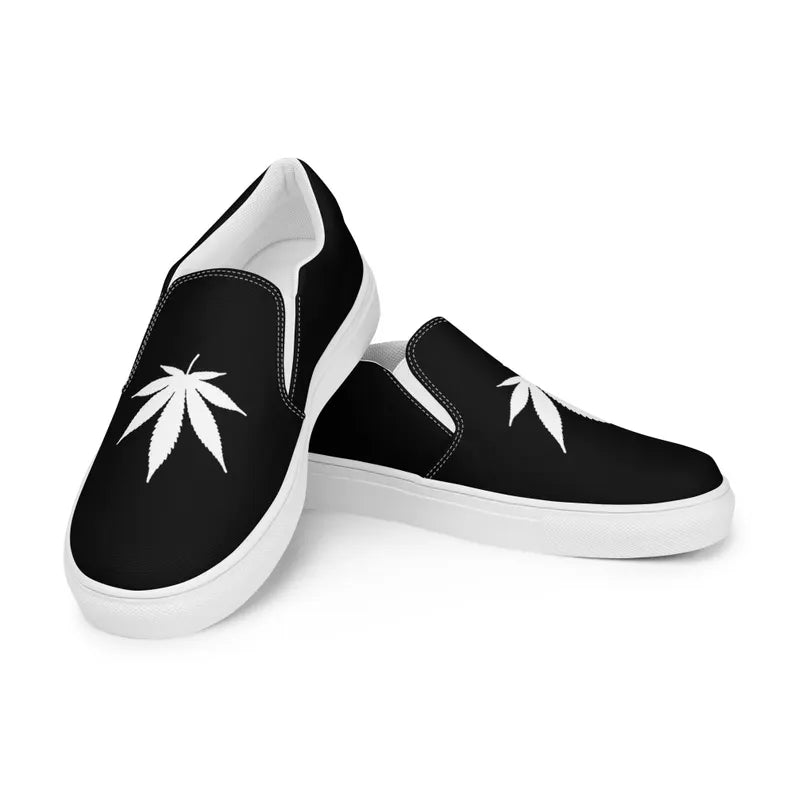 Cannabis POT 4:20 Stoner Hippie Marijuana Concert Black & White Women’s slip-on canvas shoes