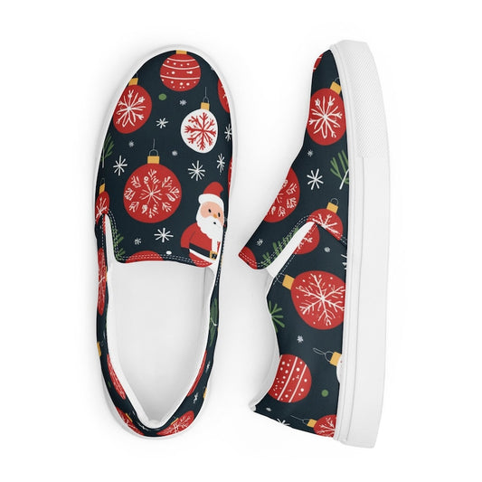 Merry Christmas Pattern Santa Reindeer Holiday Season Morning Festive Women’s slip-on canvas shoes!