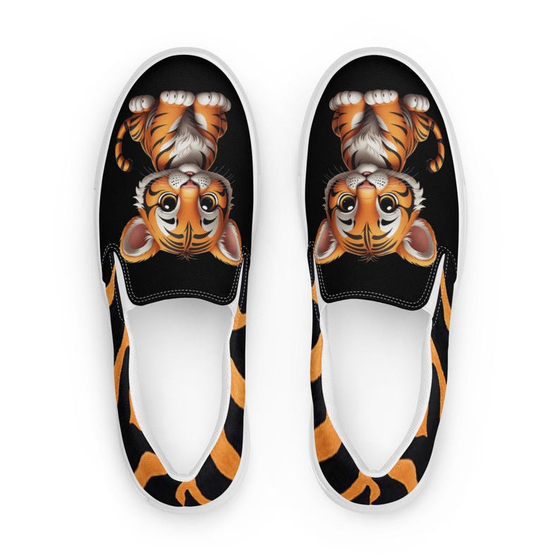 Baby Tiger Print Animal Safari Wild Life Cute Cartoon Women’s slip-on canvas shoes