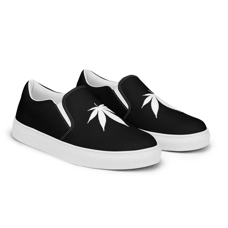 Cannabis POT 4:20 Stoner Hippie Marijuana Concert Black & White Women’s slip-on canvas shoes