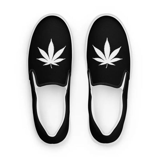 Cannabis POT 4:20 Stoner Hippie Marijuana Concert Black & White Men’s slip-on canvas shoes