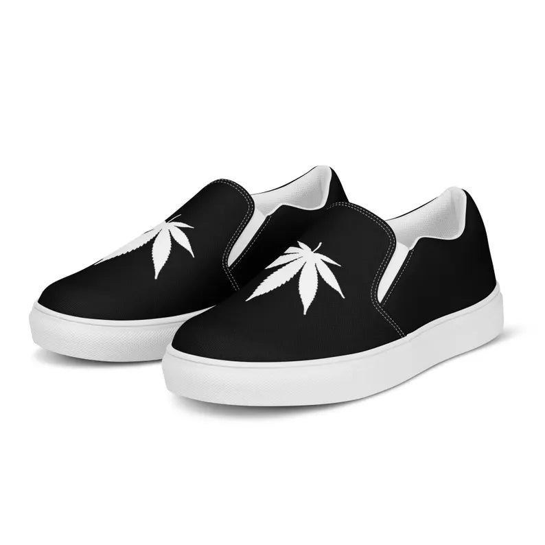 Cannabis POT 4:20 Stoner Hippie Marijuana Concert Black & White Men’s slip-on canvas shoes